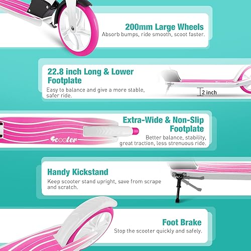 Miniatura 4 de BELEEV V5 Scooters para niños de 6 años en adelante, scooter plegable de 2 ruedas para adultos y adolescentes, 4 manillares ajustables, ruedas