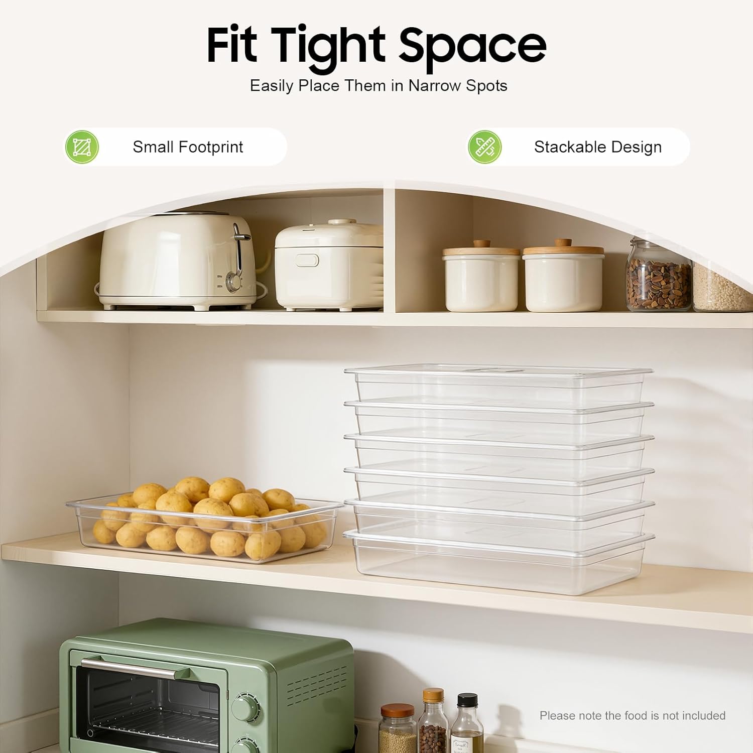 6 Pack Food Pans, 4 Inch Deep Clear Food Pan with Lids,Commercial Food Storage Containers for Restaurant, Hotel