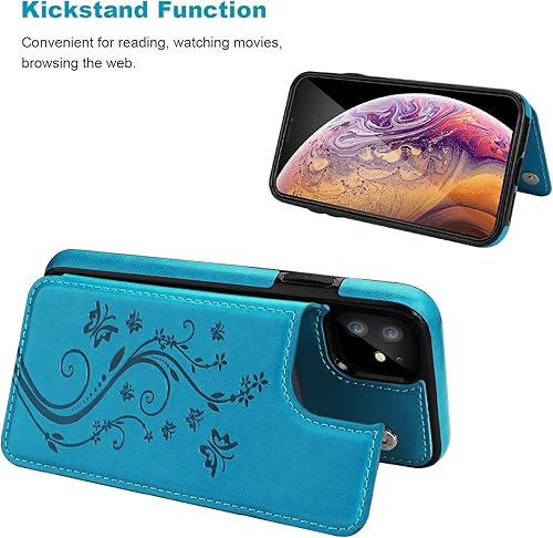 Miniatura 4 de Vaburs - Funda tipo cartera para iPhone 11 con tarjetero, diseño de mariposa en relieve de piel sintética de alta calidad, doble botones magnéticos,