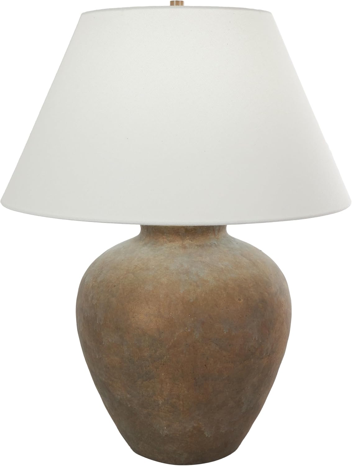Deco 79 Ceramic Room Table Lamp Antique Style Pot Vase Accent Lamp with White Drum Shade, Lamp 20" x 20" x 26", Brown