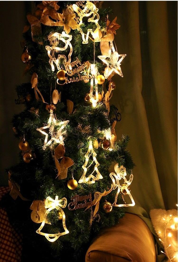 Hualisen Christmas Window Lights Decorations,6PCS Tree,Jingle Bell,Star,Santa Claus,Reindeer,LED Lights Christmas Decor with Suction Cup for Xmas,New Year,Party (Light-6)