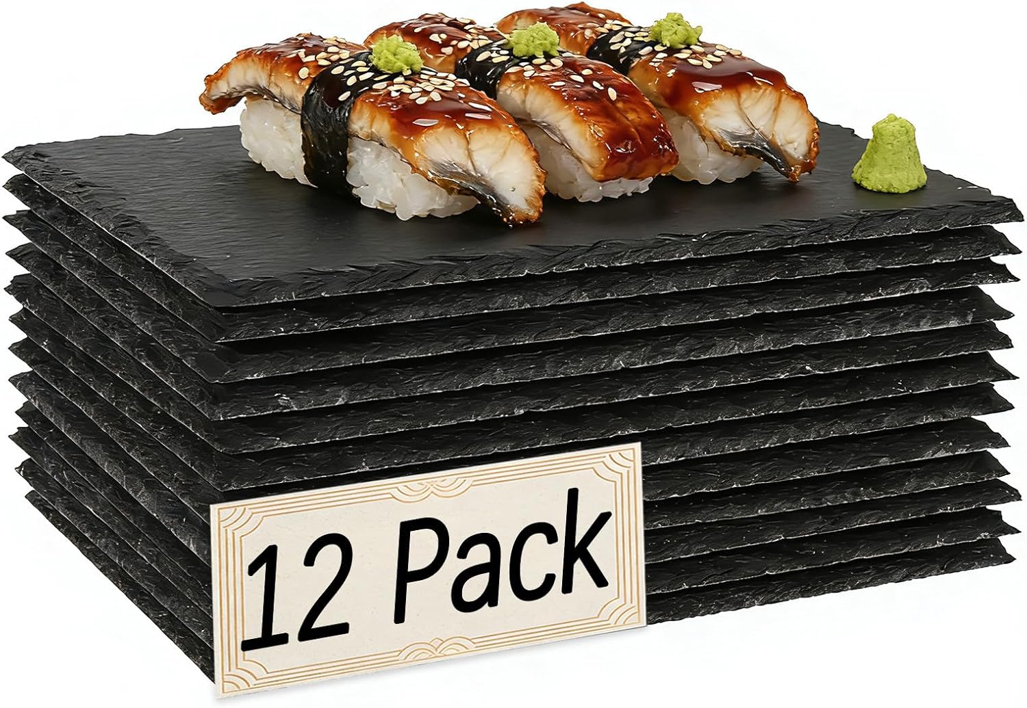 12 Pack 9inch*6inch Natural Slate Cheese Board Sushi Placemat Stone Charcuterie Platter Food Contact Safe Stone Slate Tiles for Laser Engraving,Suitable for Party, Gift, Fruit, Meat, Wedding