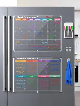 Acrylic Fridge Calendar, Magnetic Monthly and Weekly Planner Board