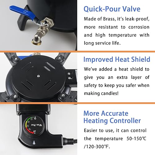 Miniatura 4 de Yuuchail Melter de cera para hacer velas 7 cuartos de galón13 libras de cera eléctrica antiadherente con válvula de vertido boquilla fácil