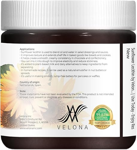 Vista 4 de velona Lecitina líquida pura de girasol, 4 onzas líquidas, grado alimenticio, sin blanquear, emulsionante, estabilizador, suavizante, suavizante