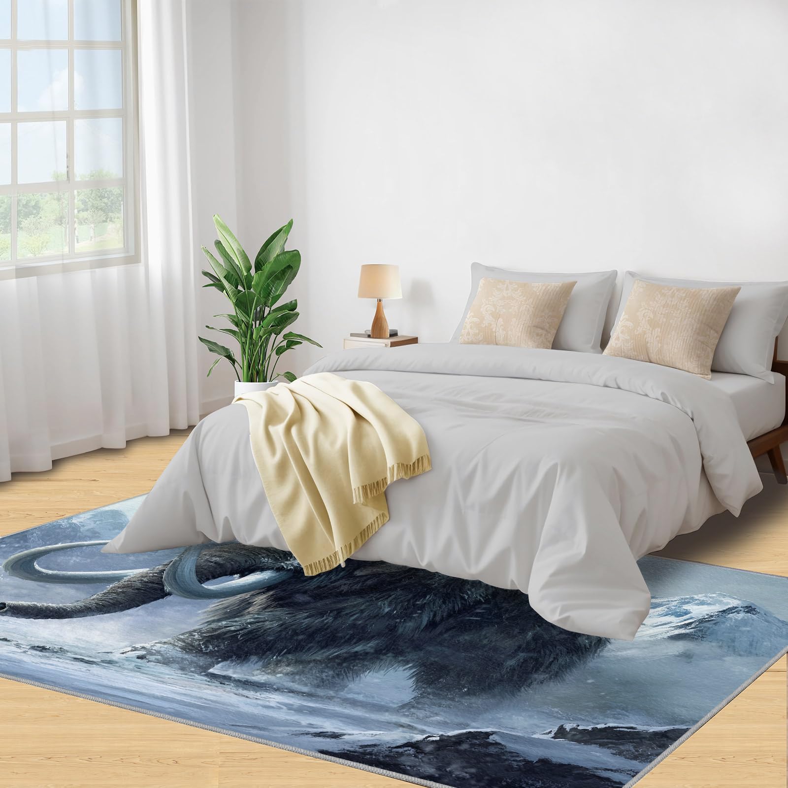 Générique Elephant Teppich Teppich 120 x 180 cm Lavable Mammouth Teppichboden Doux antidérapant pour Chambre à Coucher, Salle à Manger, Cuisine décoration