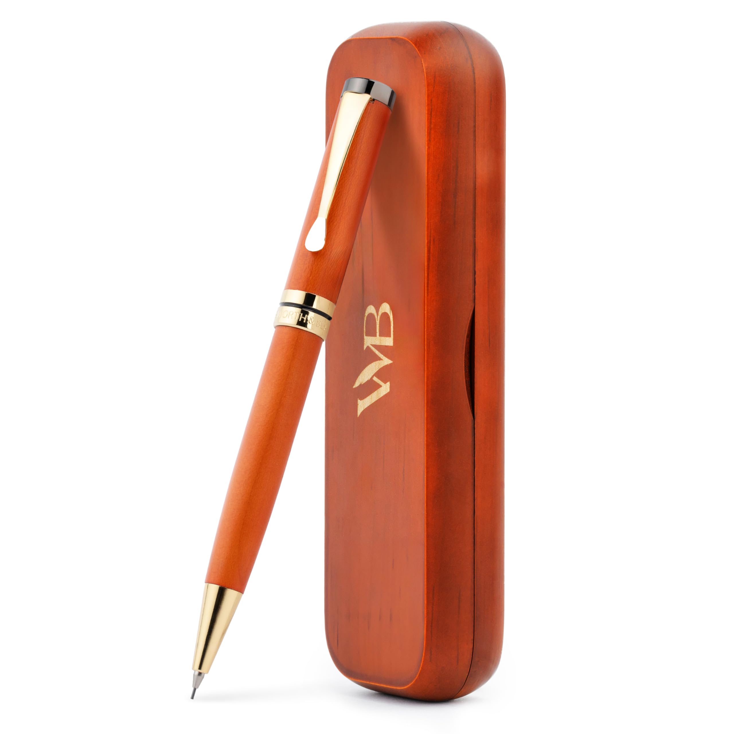 Wordsworth & Black Luxury Bamboo Mechanical Pencil Set – 0.7mm Precision Twist Advance – Writing, Drafting & Sketching for Architects & Engineers – 20 HB Led Pencils 0.7mm Pack, Gift Box [Cherry wood]