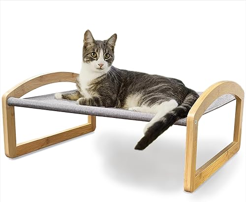 Miniatura 9 de 7 Ruby Road Cama elevada para gatos con 2 fundas lavables, hamaca de madera para gatos, camas elevadas modernas para mascotas y muebles para