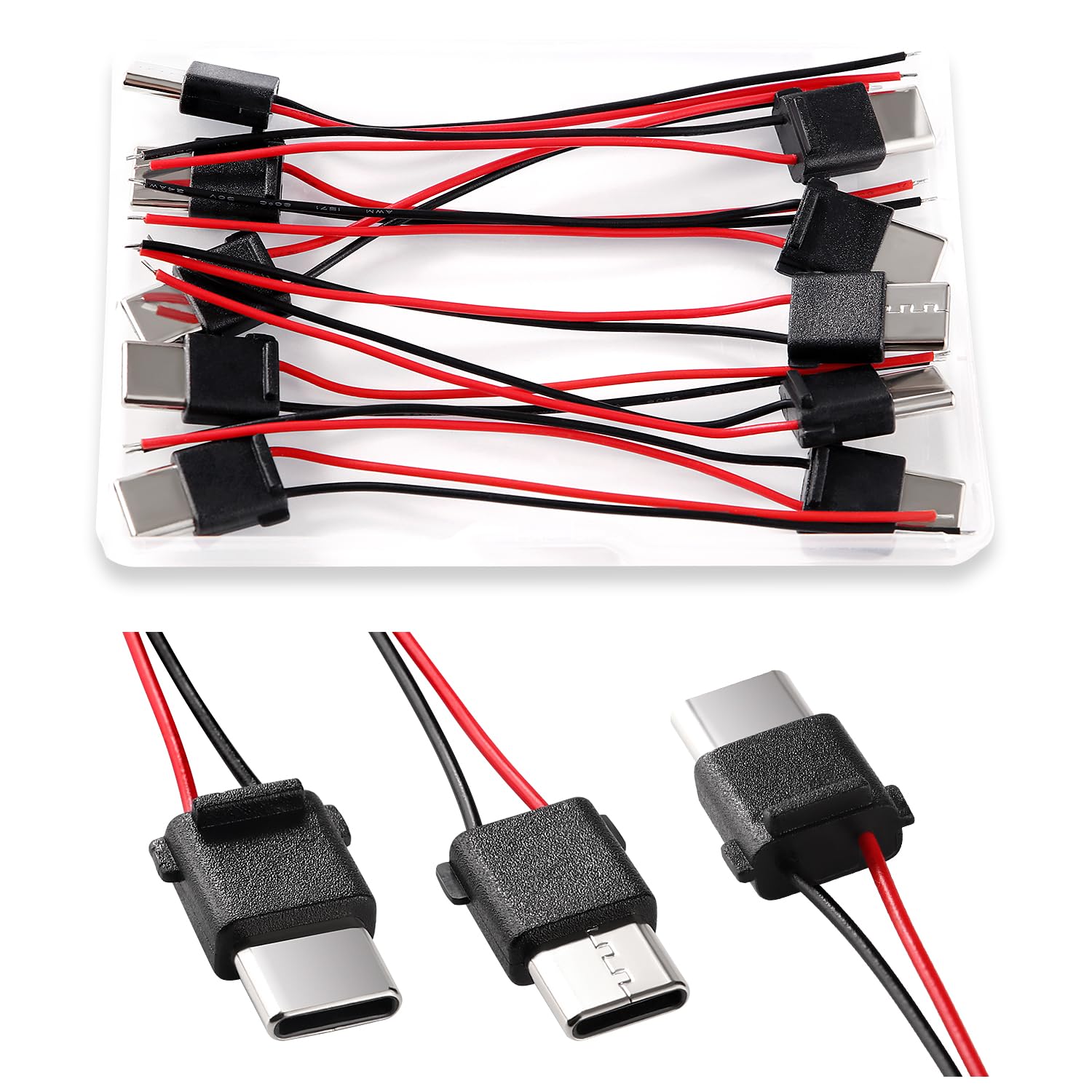 KUOQIY 10-teilige USB-C 3A 2-polige Stecker, USB-C Stecker für Panelmontage, 2-poliger Blanker Draht mit 70mm 24 AWG Drähten