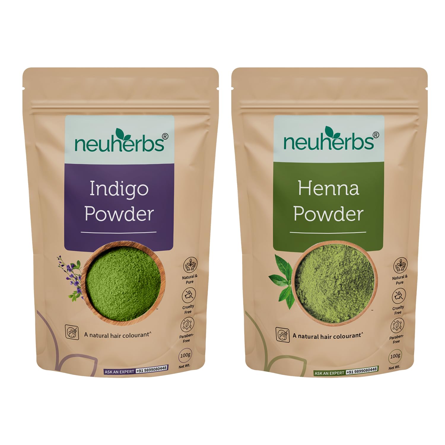 Neuherbs Henna and Indigo Powder for Hair (100 gm Each), Combo Pack | Pure & Natural Powder for Colouring and Nourishing Hair | With No Artificial Colour & Additives-picture-17