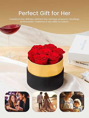 Miniatura 4 de Beaulasting Rosas Preservadas de Larga Duración en una Caja Duran un Año Flores Eternas para Ella Mamá Esposa Aniversario Cumpleaños (Caja Redonda