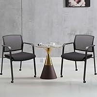 Vista 8 de CLATINA Silla de sala de espera negra con ruedas y respaldo de malla, sillas con brazos apilables con asiento de tela tapizado y soporte lumbar