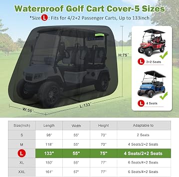 Golf Cart Cover 4 Passenger for Yamaha/Cushman/Evolution/Tomberlin/ICON