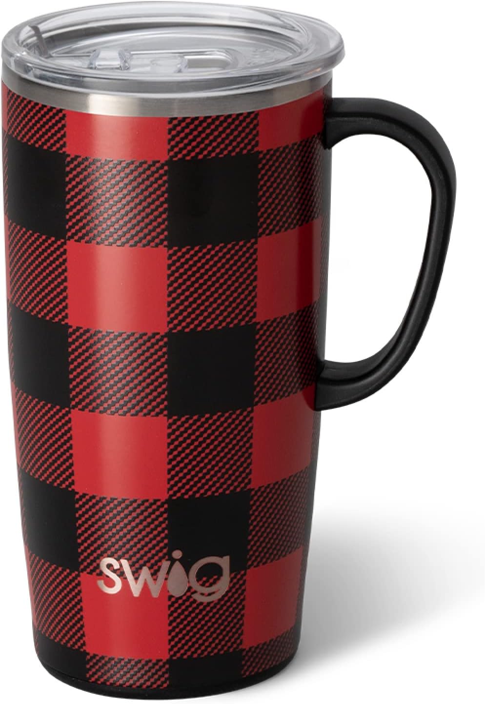 Swig Life 22oz Travel Mug | Insulated Tumbler with Handle and Lid, Cup Holder Friendly, Dishwasher Safe, Stainless Steel, Travel Coffee Cup, Insulated Coffee Mug with Lid and Handle (Buffalo [Plaid)
