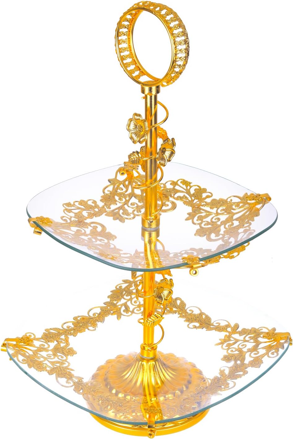 2-Tier 18 Inches Gold Square Cake Stand Cupcake Stands Metal Pedestal Holder, Party Dessert Cheese Display Plate for Wedding Party Birthday Baby Shower Celebration Home Decoration