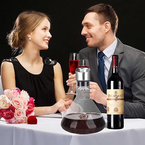 Miniatura 7 de Decantador de vino, aireador de vino con filtro de acero inoxidable con aireador integrado, decantadores y jarras de vidrio de cristal soplado a