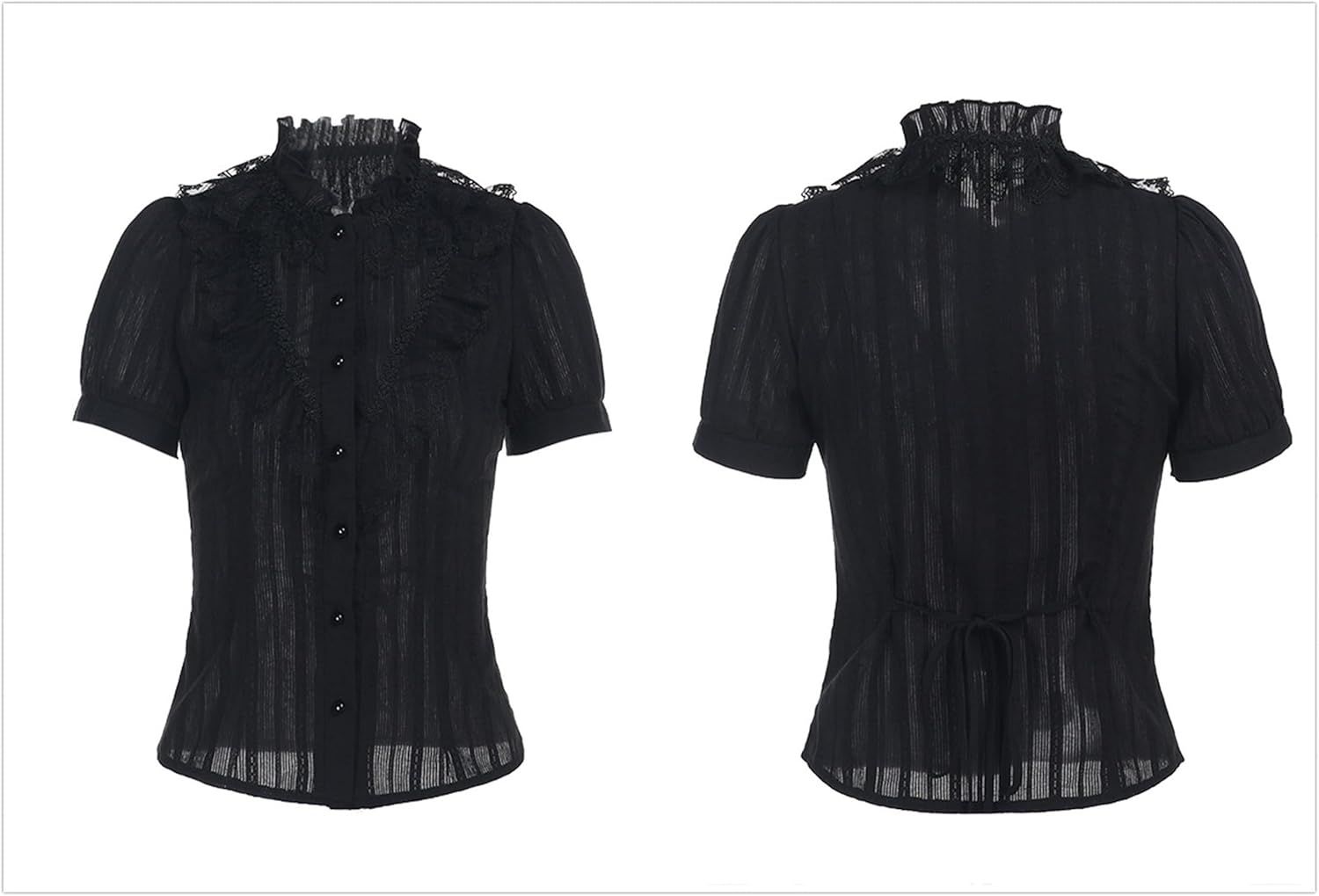 Women Grunge Goth Mock Neck T Shirt - Lace Trim Puff Short Sleeve Fitted Emo Top Tee Journey Party - Image 6