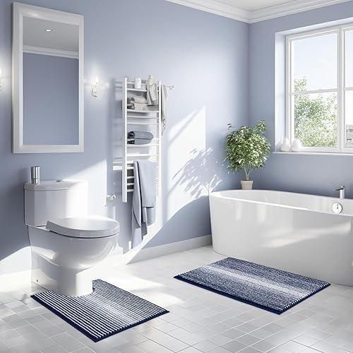 Miniatura 85 de BSICPRO Juego de alfombras y tapetes de baño, 2 piezas de felpilla gruesa y absorbente, antideslizantes, suaves y peludas para baño, lavables a