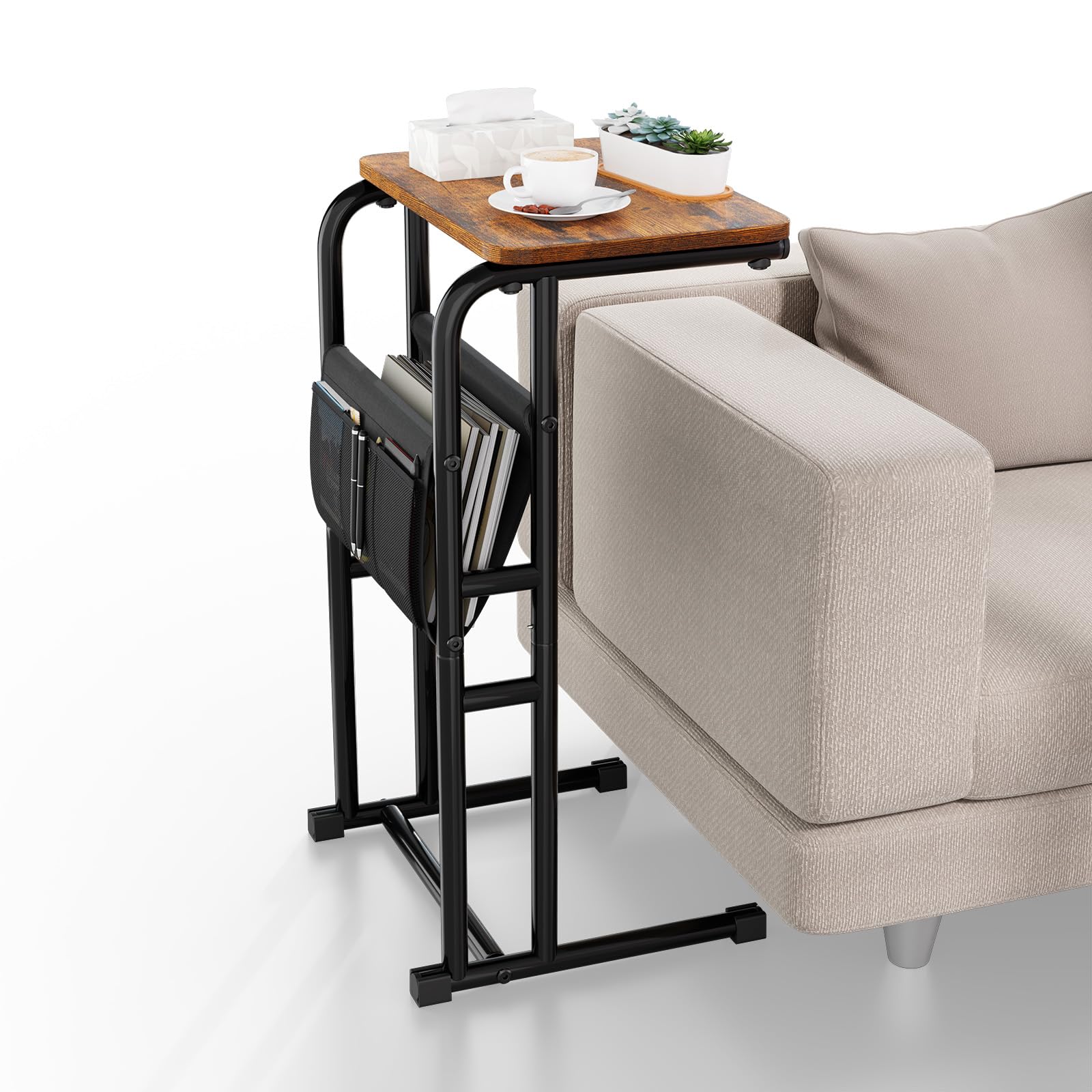 Photo 1 of Olldide C-Shaped End Table with Storage, Rustic Brown
