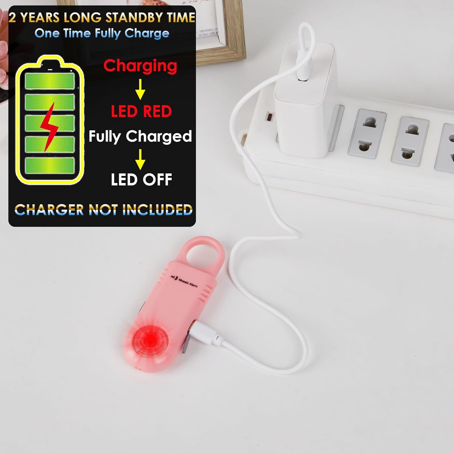 2 Pack 135dB Rechargeable Mutual SOS Paging Personal Alarm Non Slip Grip Keychain Siren. Built-in Ultra-Bright Flashlight. Emergency Alerts Loud Sound Hiking Bear Alarm. Pink