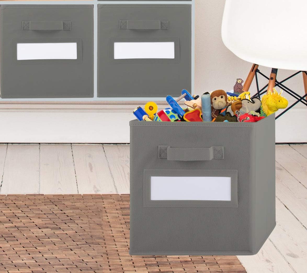 Pomatree Storage Bins - 9 Pack - Durable Storage Cubes with Label Window | 2 Reinforced Handles | Fabric Cube Baskets for Organizing Closet, Clothes and Toys | Foldable Shelves Organizer (Grey)