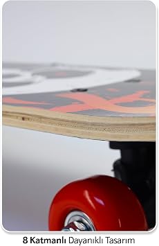 Orta Boy Kaykay 60 cm 8 Katmanlı Canlı Desenli Kemik Teker Kaymaz Skateboard 2406