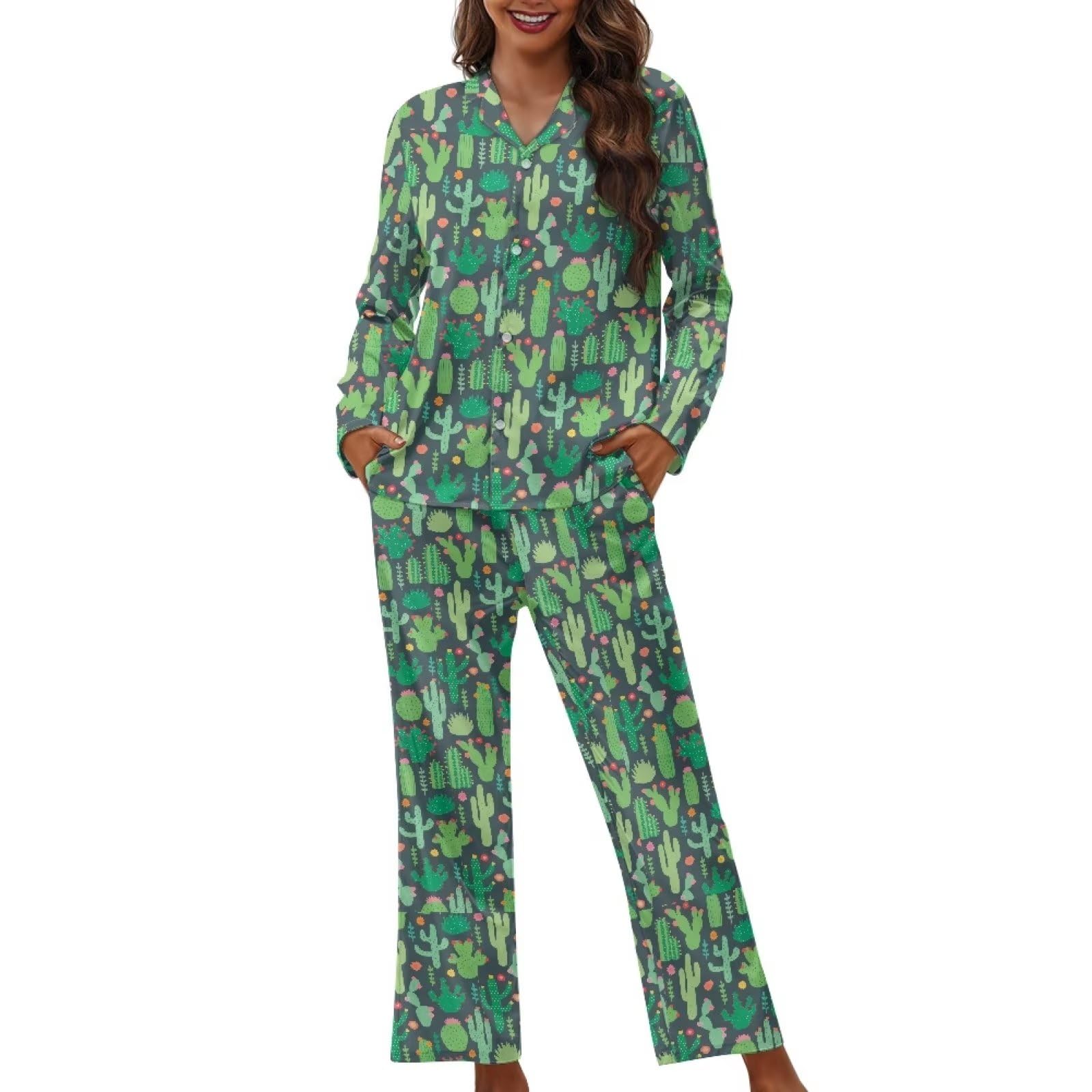 Renewold Conjunto de pijama de manga larga para mujer, ropa de dormir, tallas XS-4XL