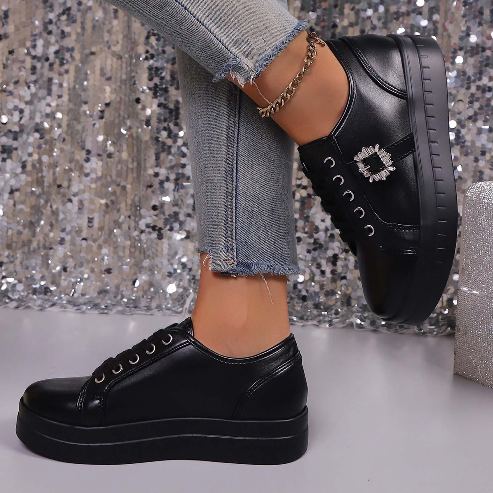 Scarpe basse da donna, larghezza H, comode, in pelle, vintage, con plateau | Scarpe da passeggio leggere, con lacci, scarpe sportive, eleganti scarpe piatte sportive, per il tempo libero