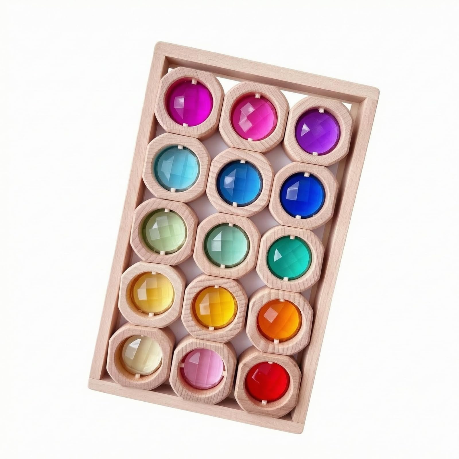 Kinder Bausteine Holzbausteine Acrylsteine Lernspielzeug Bauspiel Set aus Unbehandeltem Buchenholz mit Klaren Einsätzen für Lichtdurchlass Und