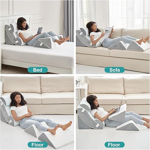 Miniatura 6 de Hansleep Juego de 6 almohadas ortopédicas de cuña para dormir, juego de almohadas postoperatorias ajustables para aliviar el dolor corporal, espalda