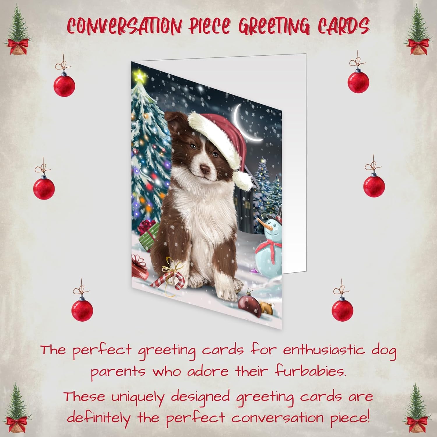 Doggie of the Day Holly Jolly Holidays Border Collie Dog Note Cards - Adorable Pets Invitation Cards with Envelopes - Pet Artwork Christmas Note Cards GCD165 (10 Greeting Cards)