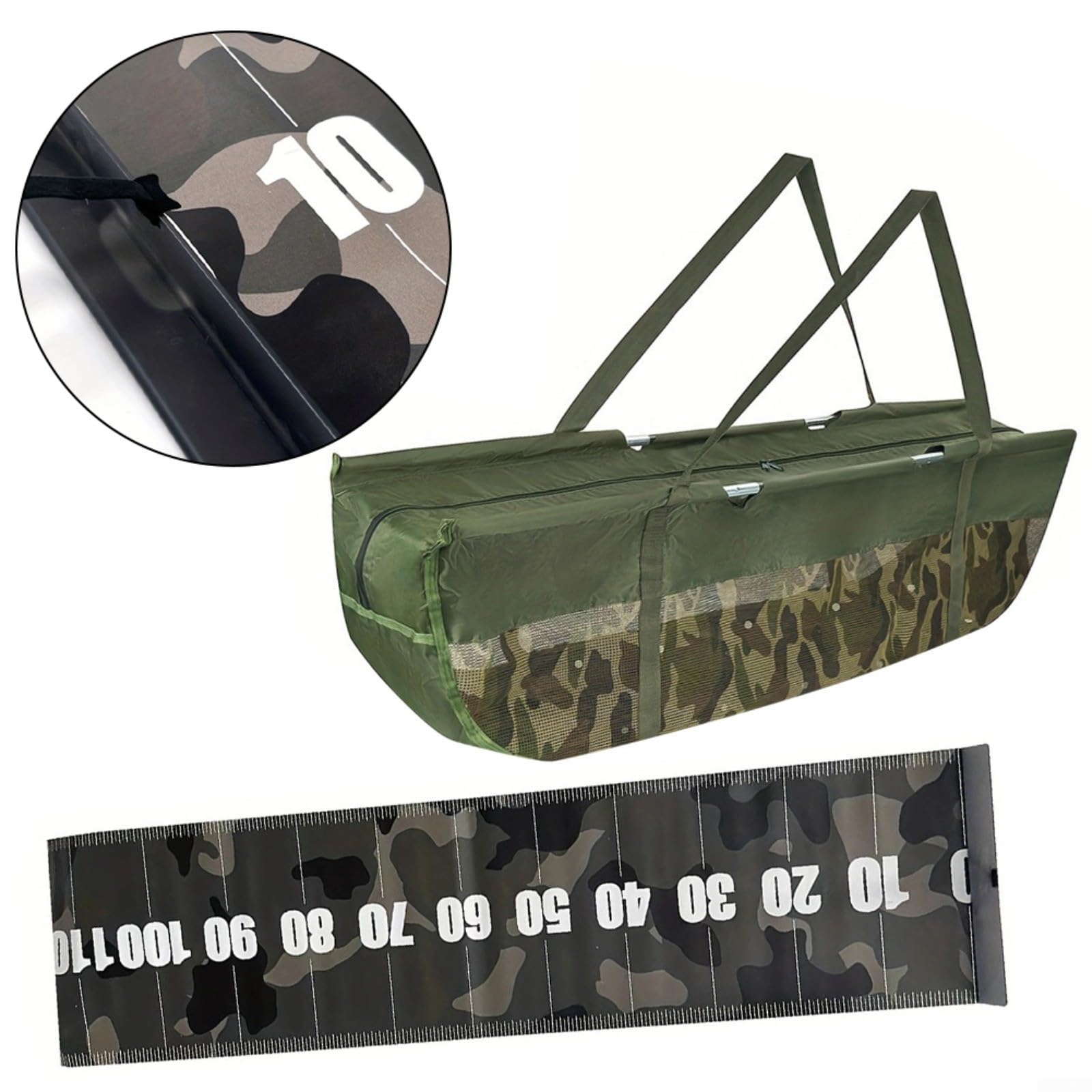Sac de pesée pour poissons, sac de pêche robuste, sac de transport pliable avec règle étanche de 30 cm de large pour pêche à la carpe, Voir image