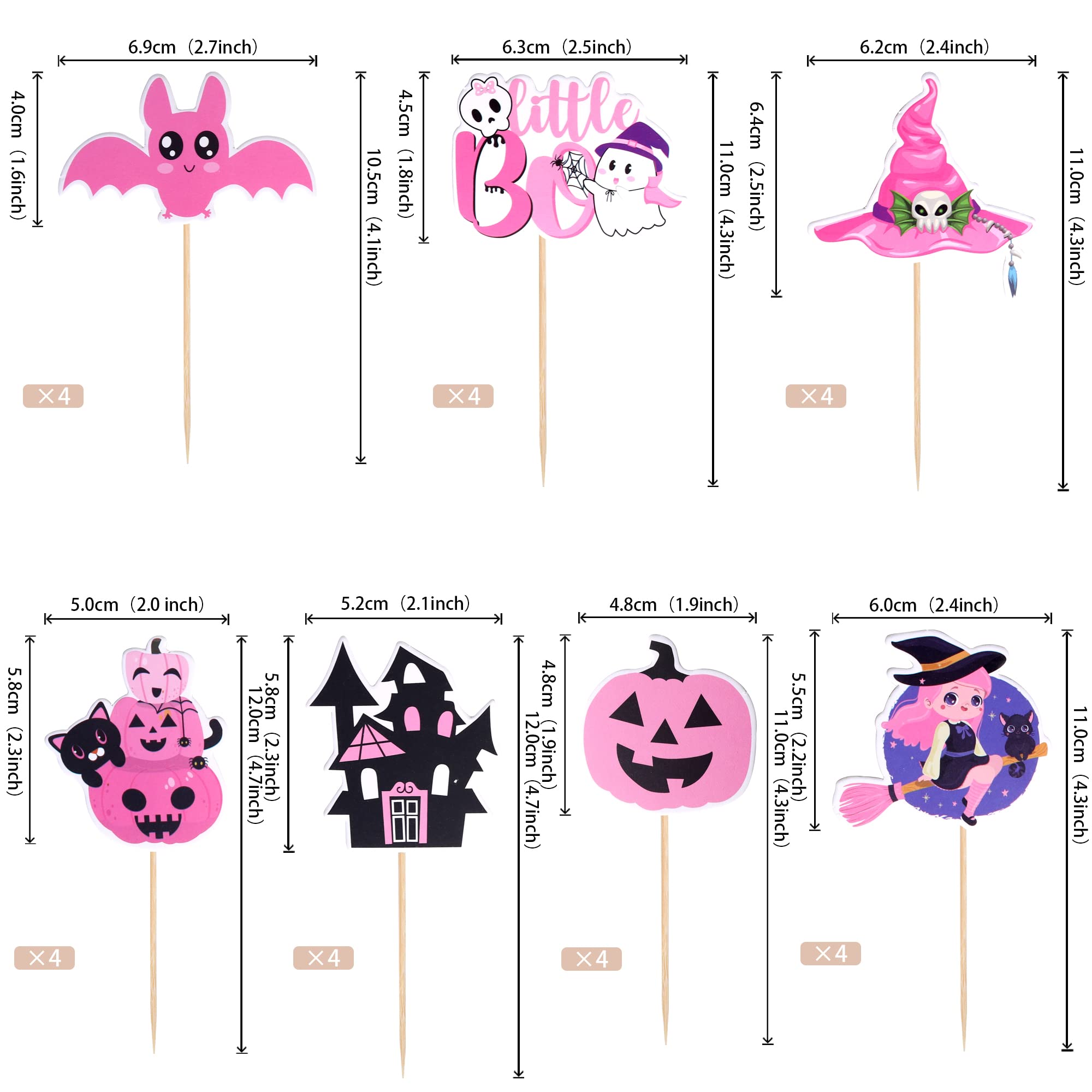 28 PCS Halloween Cupcake Toppers with Witch Hat Bat Castle Ghost Pumpkin Cupcake Picks Little Boo Cake Decorations for Halloween Theme Birthday Party Supplies