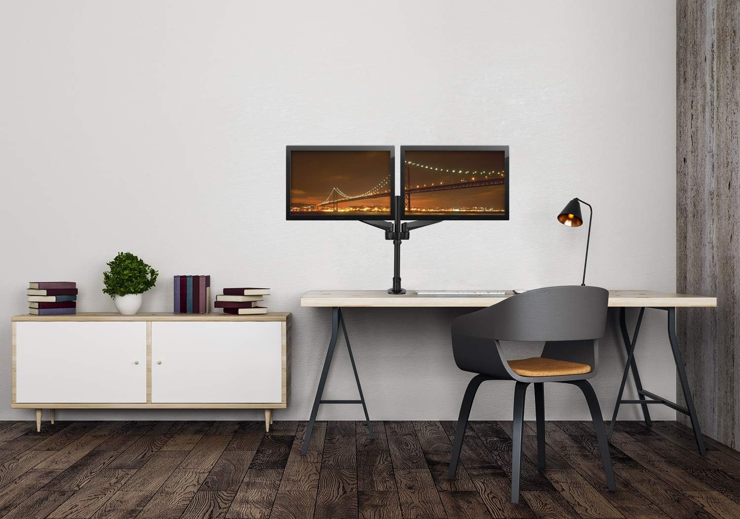 Mount-It! Premium Modular Dual Monitor Desk Mount Arms | Tilt Swivel VESA Wall Mount | Fits 13 15 17 19 21.5 24 27 Inch Computer Screens with 75 100 VESA Patterns | C-Clamp and Grommet Bases | Black