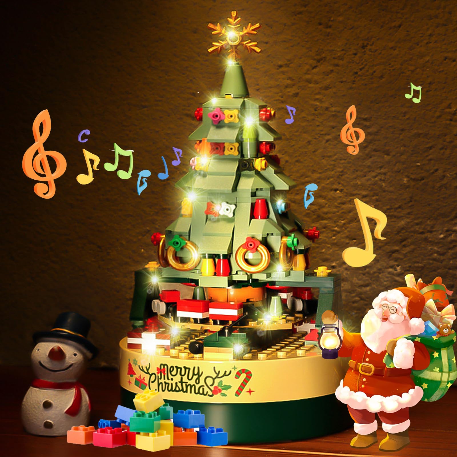 Ivydrever Diy Christmas Tree Brick Music Box Christmas Tree Brick