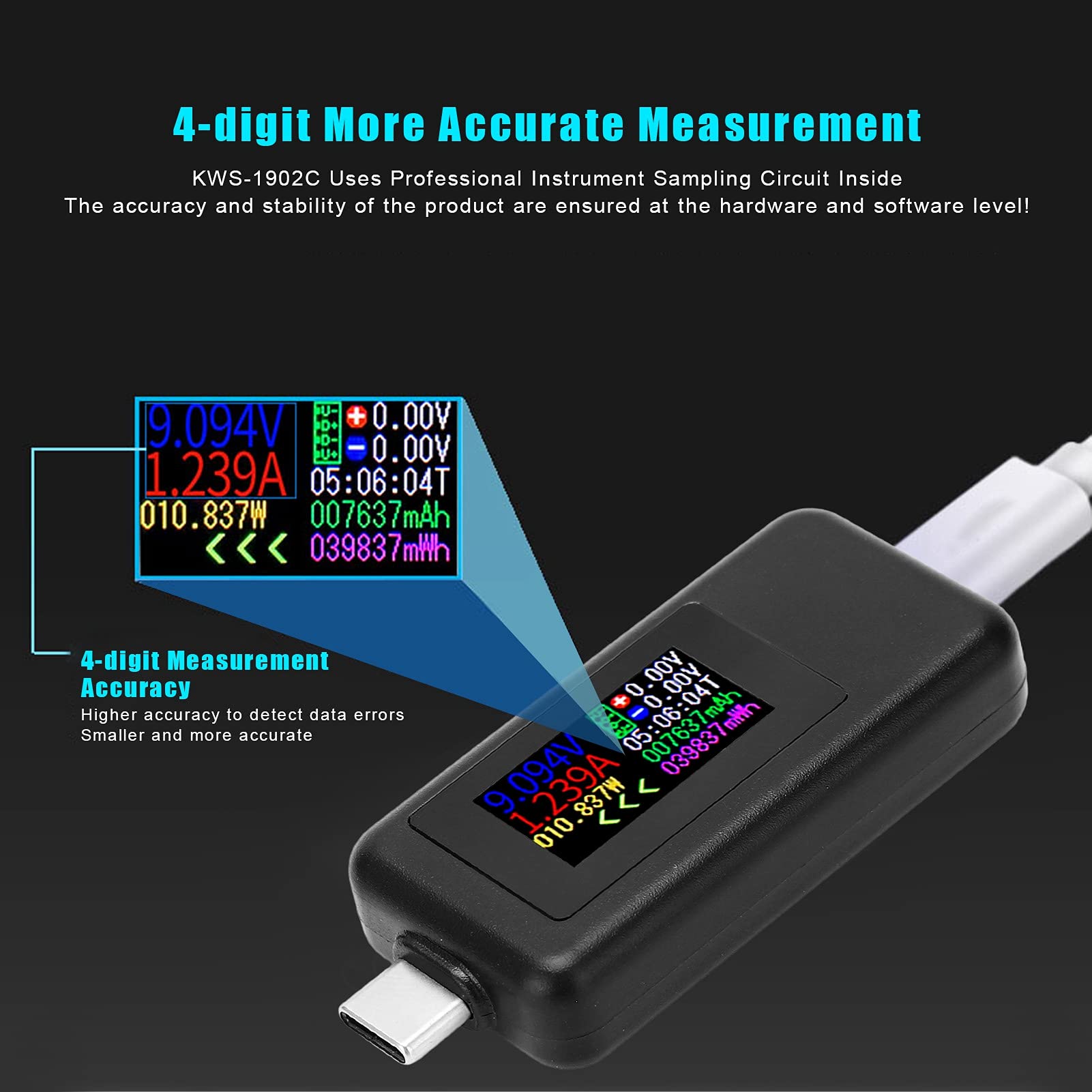 Testeur USB, DC4-30V Détecteur De Chargeur Affichage LCD Voltmètre Numérique Ampèremètre Mètre De Tension USB Testeur Support D'unité Charge Rapide 2.0 Et 3.0(Noir