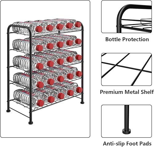 Miniatura 4 de Organizador de botellas de agua de 5 niveles, estante de almacenamiento de botellas de agua, dispensador de latas de bebidas de metal para despensa,