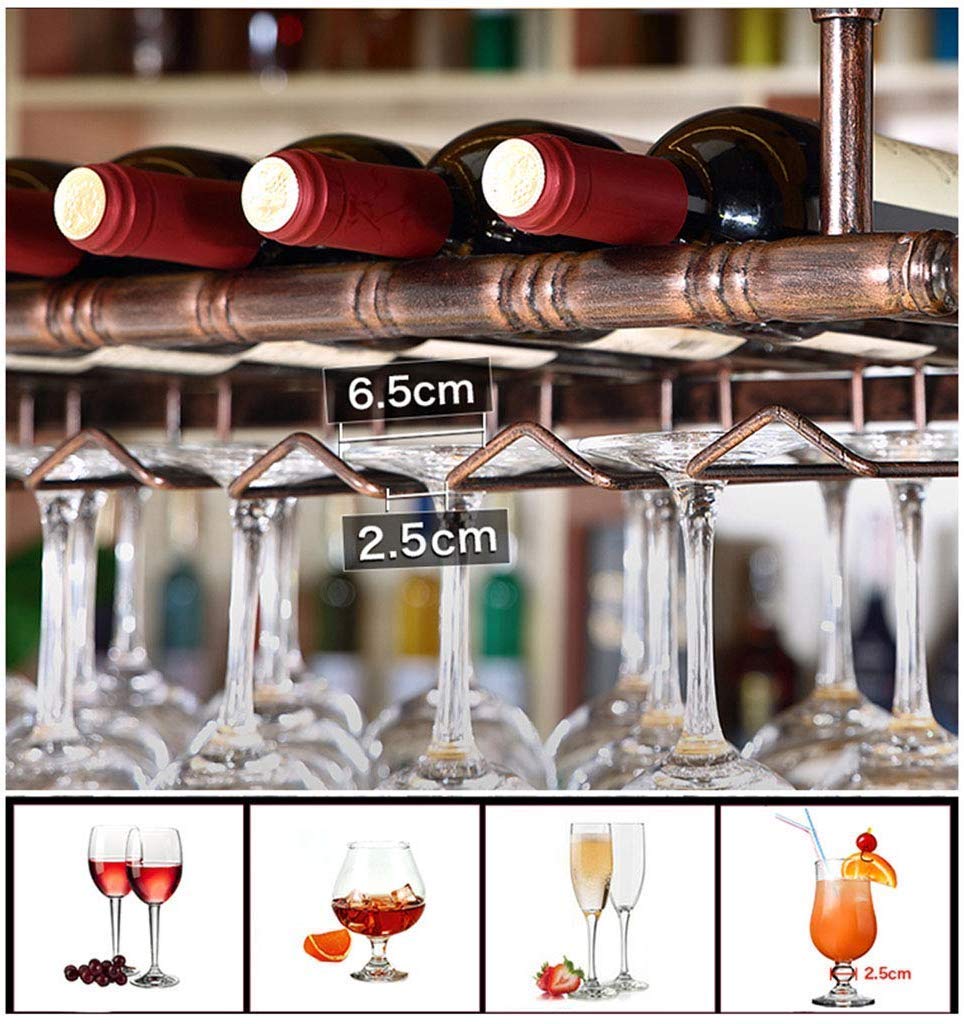 Estante para Botellas de Vino de Pared con Altura Ajustable y Soporte para Copas de Vino Colgante, Barra de Hierro Forjado, Estante Enfriador de Vino para exhibición y Almacenamiento