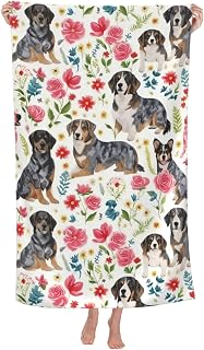 Cattle Dog Florals Print Swimming Towel Oversized Adult Beach Towel Measuring 32 x 52 in Quick Dry Towel