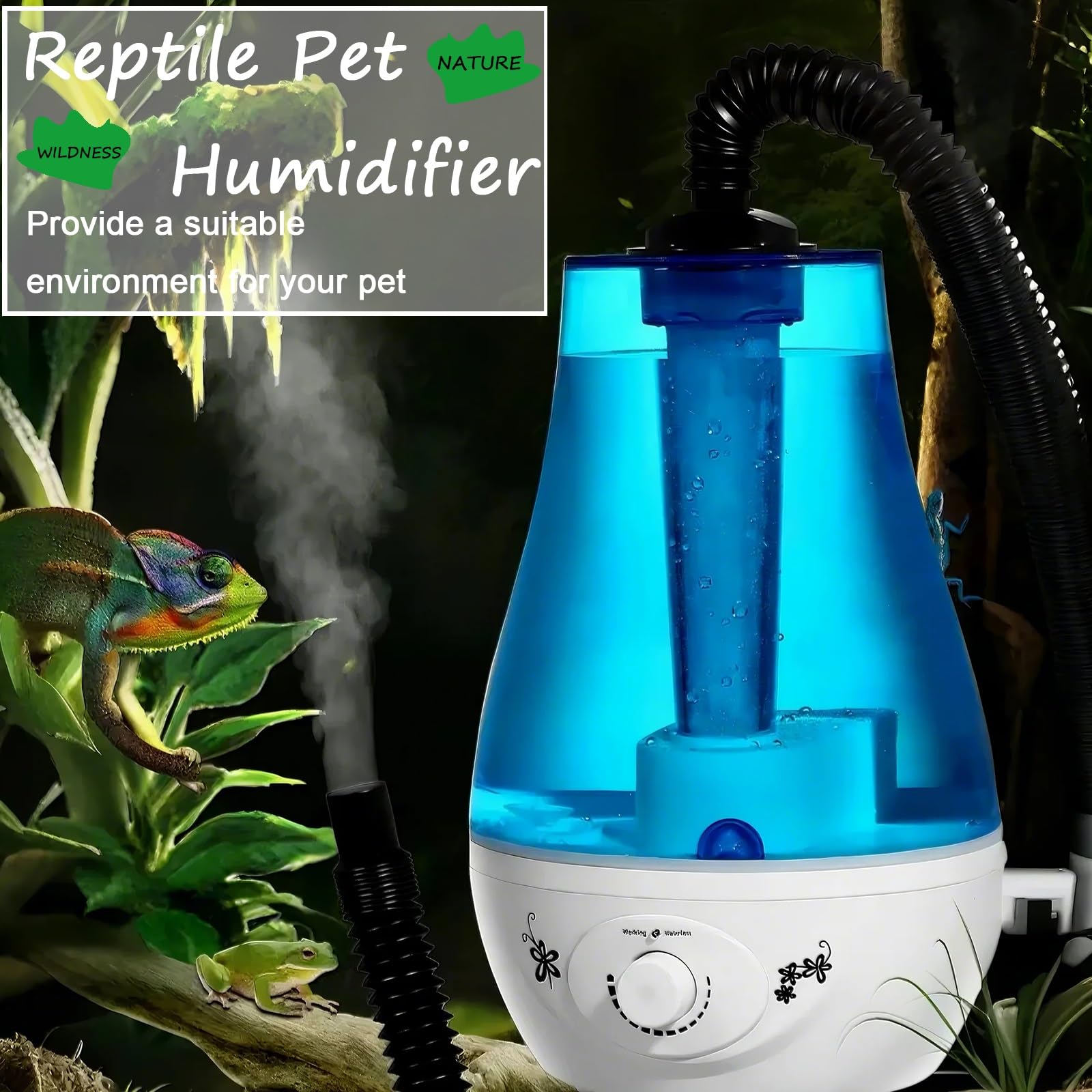 Nebulizador de Reptiles de Gran Capacidad de 3 L, Humidificador de Terrario, Máquina de Niebla para Reptiles y Plantas de Vivero(Black)
