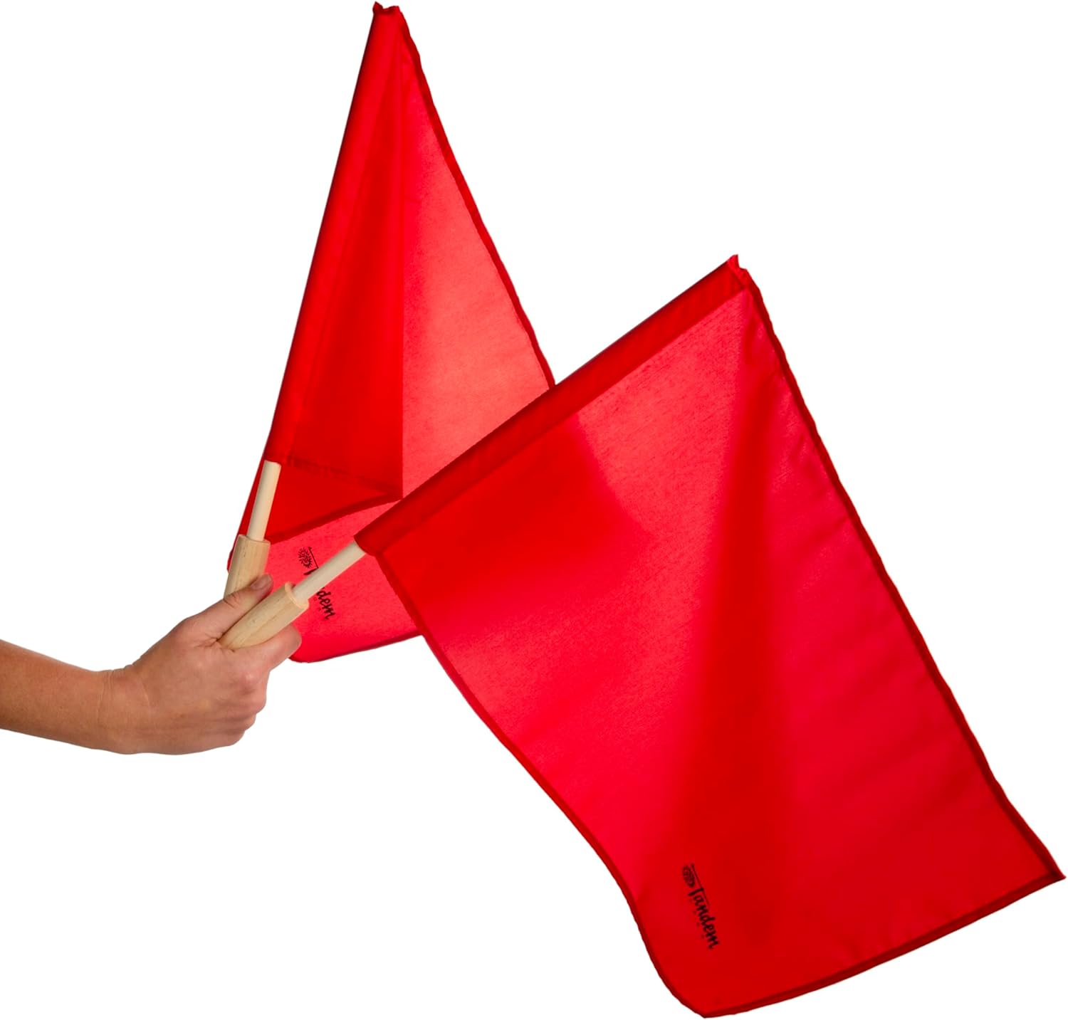 Tandem Sport Red Linesman Flags - Referee Flags with Wooden Handles - Set of 2 with Carrying Bag