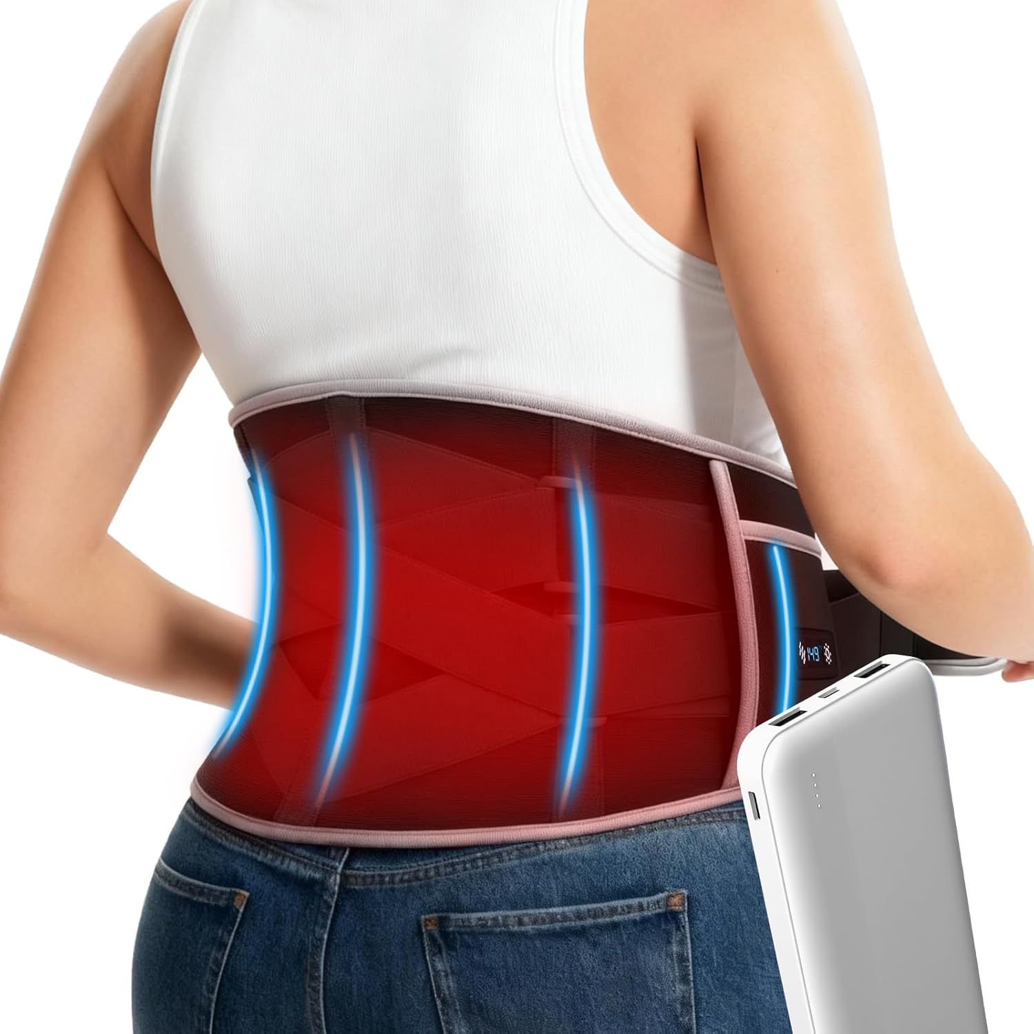 Heating Pad for Back Pain Relief: Cordless 7000mAh Heated Pad for Lower Back Pain Lumbar Massager with 6 Heat 6 Vibration - Rechargeable Portable Heating Pad for Women Men