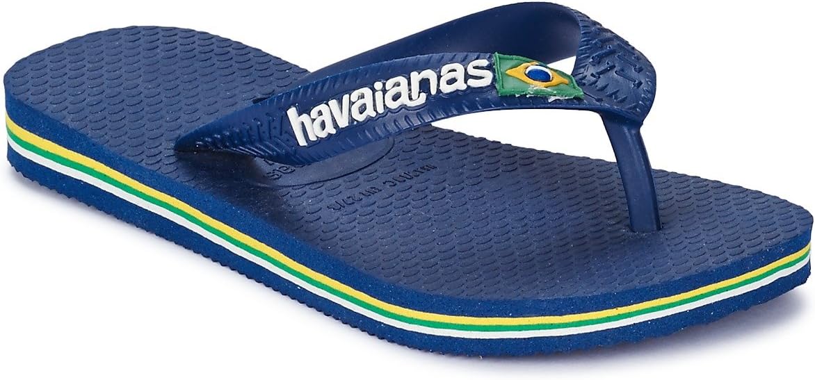 Kids Brasil Logo Flip Flops, Navy Blue, 9 US Unisex Toddler