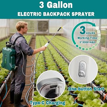 Backpack Sprayer, 3 Gallon, Battery Powered
