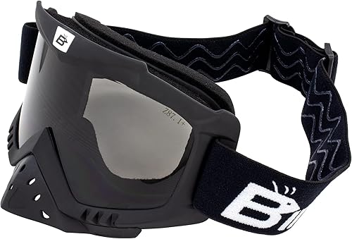 Birdz Gafas Toucan para motocicleta, ATV, UTV, motocross, esquí, gafas acolchadas con protector de nariz desmontable, marco negro