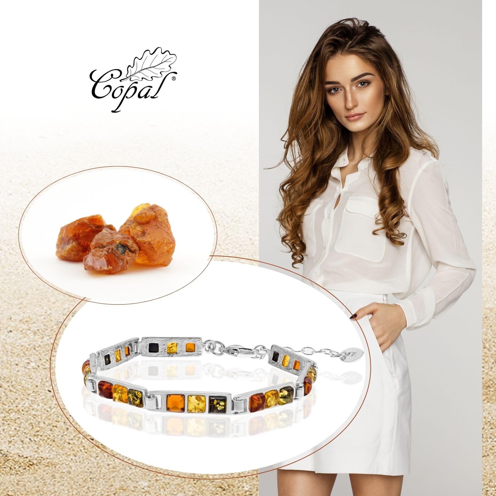 Copal Pulsera Femenina De Ámbar Báltico Y Plata De Ley Con Cierre Ajustable