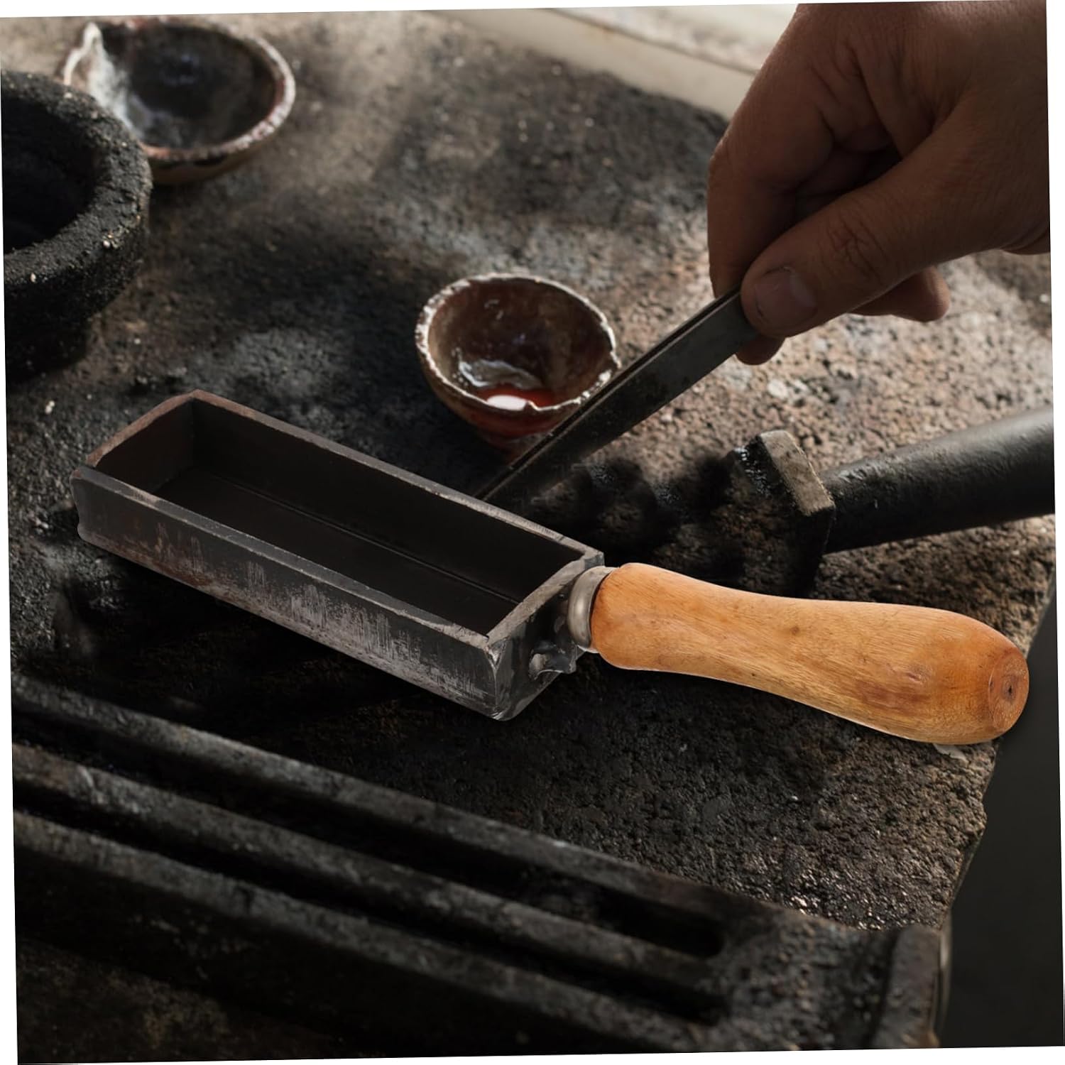 Wooden Handle Iron Ingot Mold Casting Mold for Melting Metal Wire Ingot DIY Molding Tool