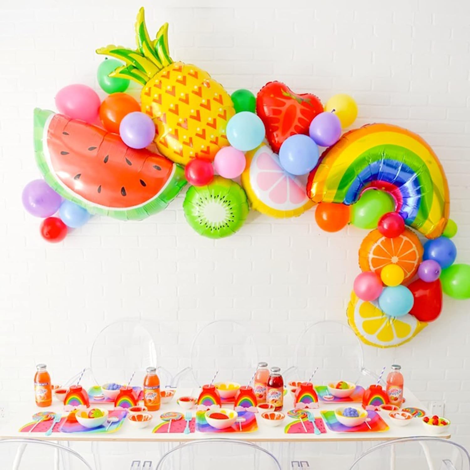 Fruit Balloon Garland Arch Kit-Twotti Fruity Birthday Decorations-Mixed Rainbow Watermelon Pineapple Strawberry Lemon Orange Kiwi Fruit Balloons for Baby Shower,Girl Birthday Theme Party Decorations