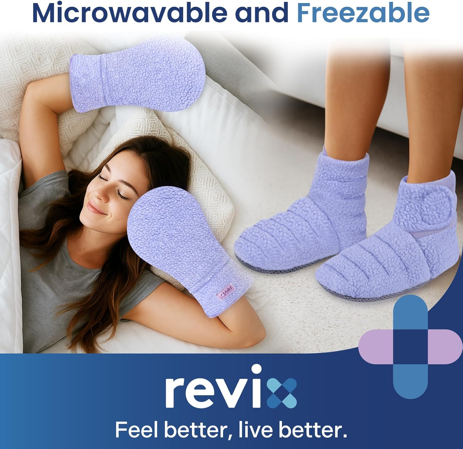 REVIX Heated Mittens and Microwavable Booties, Microwave Feet Warmers and Moist Heat Hand Warmer Gloves for Women & Men, Heated Foot Warmer for Foot & Ankle Discomfort, Cold Feet, Purple L, Set of 2