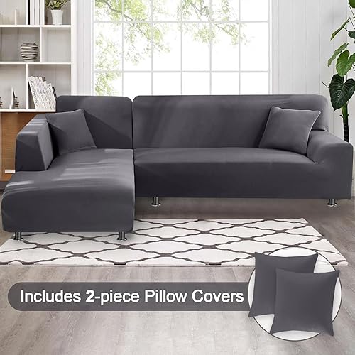 Miniatura 7 de Fundas para Sofá Seccional de 2 Piezas Suavidad Funda de Sofá en Forma de L Súper Elástica Funda Deslizable para Sofá Tipo L con 2 Fundas de Cojín
